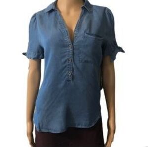 Haute Monde Chambray pullover with tie sleeves